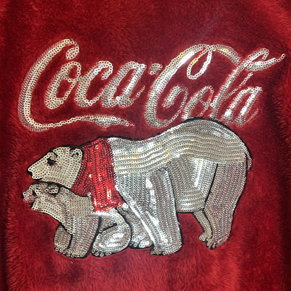 Coca Cola Red Crew Neck Sweatshirt Sequin Polar Bear Design - Picture 3 of 7